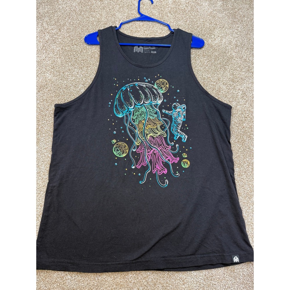 Into The AM Mens XL Black Space Jellyfish Astronaut Graphic Tank Top Sleeveless